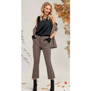 Cabi Pants Women's  4 Multicolored Jazzy Kick Flare Plaid‎ Dark Academia Cropped